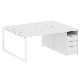 Metal System Quattro Р. ст. с тумбой на О-образном м/к 50БО.РС-СТП-2.3 Белый/Белый металл 1812*1475*750 - Фото предпросмотра