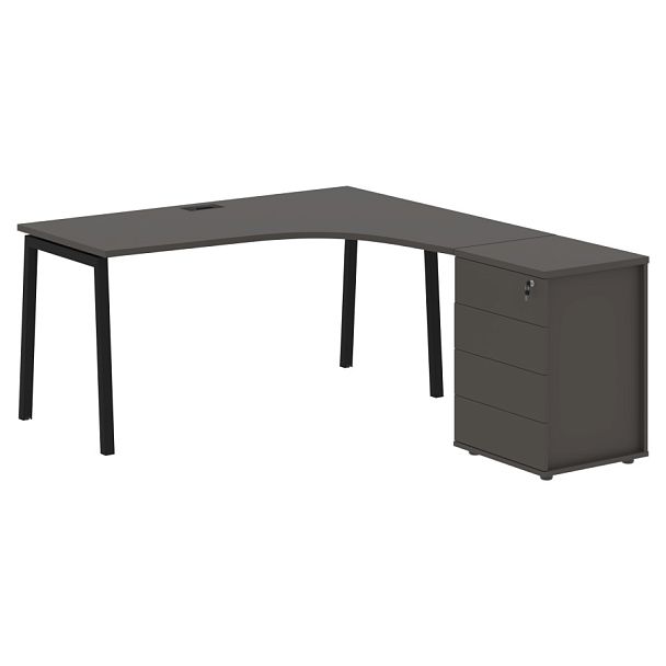 Стол эргономичный с тумбой ELCET 1518(R) Мокко/Черный 1560х1880х750 EDIS - Вид 1