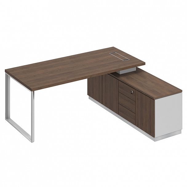 Стол руководителя на опорной тумбе (левый/правый) "Bravo" БР 102 дуб гладстоун/белый премиум/дуб гладстоун - Вид 1