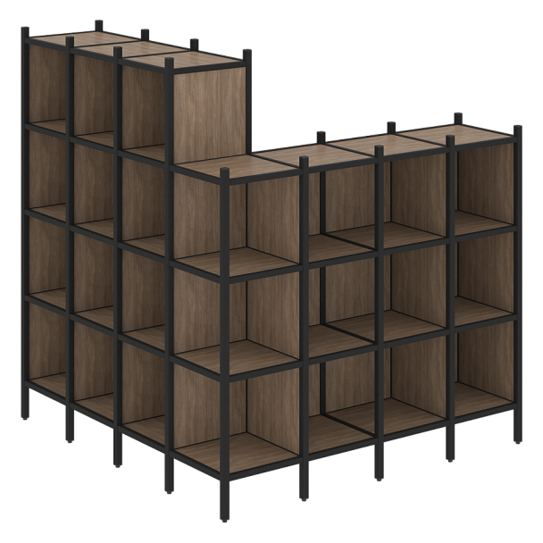 Loft Угловой внешний стеллаж наборный VR.L-60 Дуб аризона/Чёрный металл 1694*1694*1869 - Вид 1