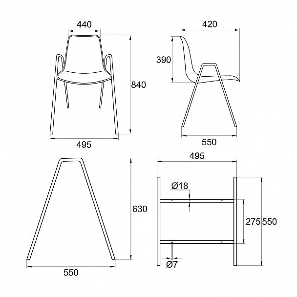 Стул Venezia (4 высокие ножки c подлокотниками), каркас хром, фиолетовый, стопируемый - Вид 6