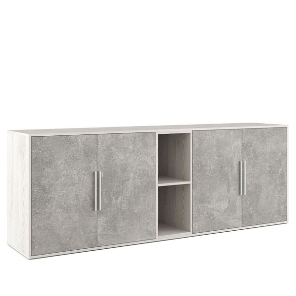 Шкаф низкий 4 створки, с нишей B-tone 213,8x45x78 сосна бетон светлый - Вид 1