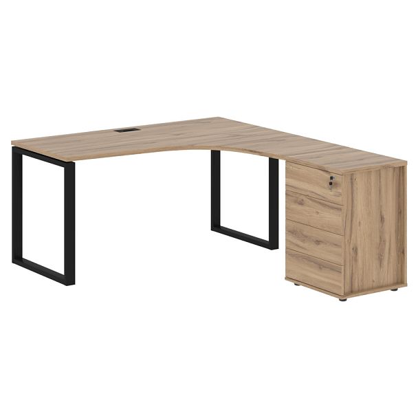 Стол эргономичный с тумбой EQCET 1518(R) Дуб Денвер светлый/Черный 1560х1880х750 EDIS - Вид 1