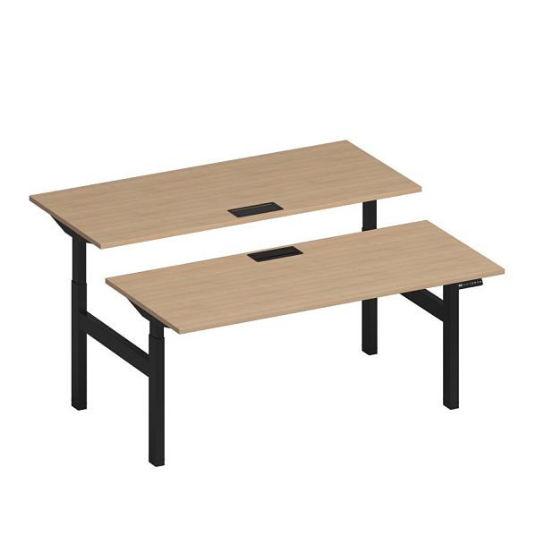 Рабочая станция на электроприводе с заглушками Elevo А2 ЧР 104 НД натуральный дуб / черный гладкий - Вид 1