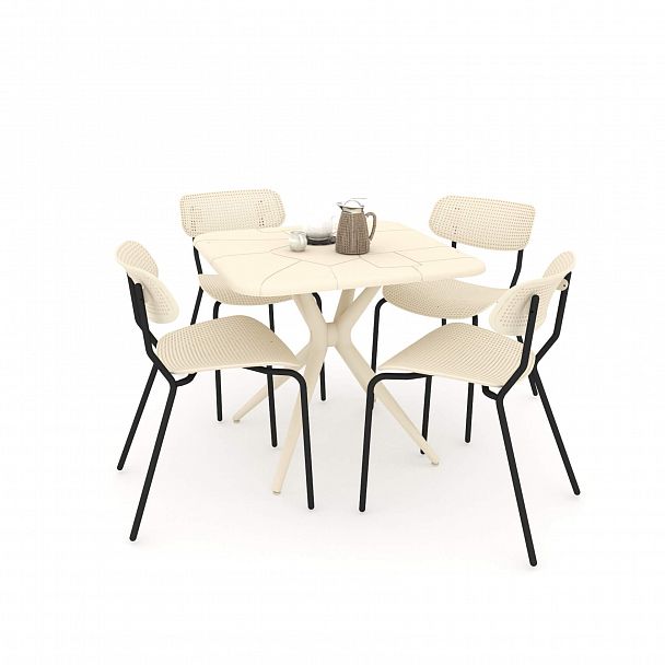 Обеденная группа Sheffilton SHT-DS128 бежевый/черный муар - Вид 2