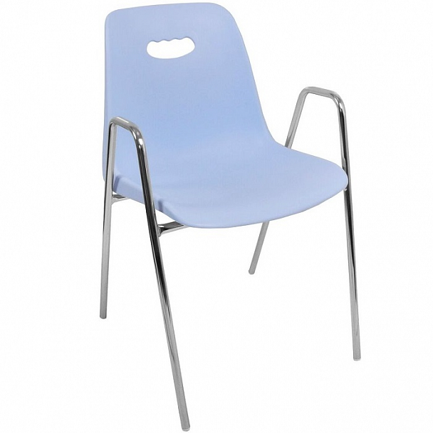 Стул Venezia (4 высокие ножки c подлокотниками), каркас хром, голубой, стопируемый - Вид 1