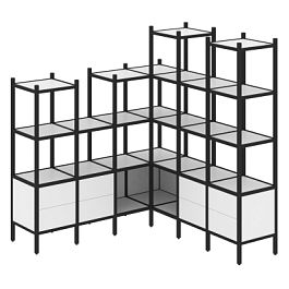 Loft Угловой внутренний стеллаж наборный VR.L-41 Белый бриллиант/Чёрный металл 1694*1694*1869 - Фото предпросмотра