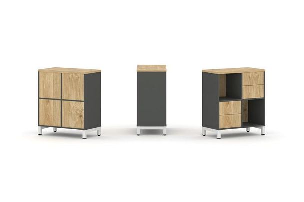 Style Project Набор стеллажа 1 сторон., 2 яр. SN.NS-221 Антрацит/Тиквуд Светлый/Металл Белый 754*400 - Вид 1