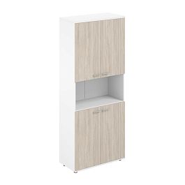 Шкаф высокий с нишей 800х400х1955, 4-х дв, з.ст HDF / корпус: белый; фасады: дуб светлый Сигма / Sigma - Фото предпросмотра