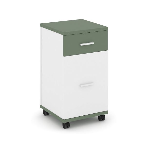 Concept Тумба мобильная 1 ящ.+1 распаш. фасад CN.TUM-011 W Кобо/Белый Бриллиант/Металл Белый 420*420*782 - Вид 1