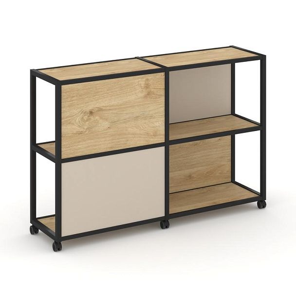 Shelf Mobile Стеллаж 3 уровня 2 секции VR.LT-STK-314.06 Тиквуд Светлый/Металл Черный/W-04 1170*400*1046 - Вид 1