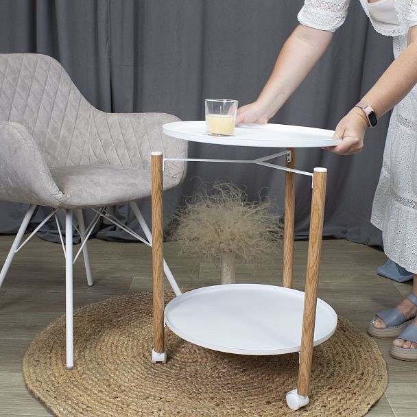 Сервировочный столик Sheffilton SHT-CT62 белый муар/светлый орех - Вид 7