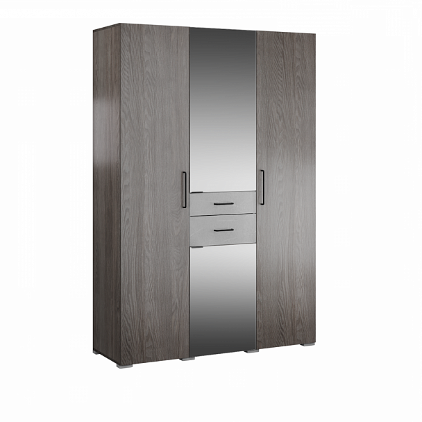 Спальня Теана шкаф 3-хств. ясень анкор темный/МДФ мрамор лайт - Вид 1