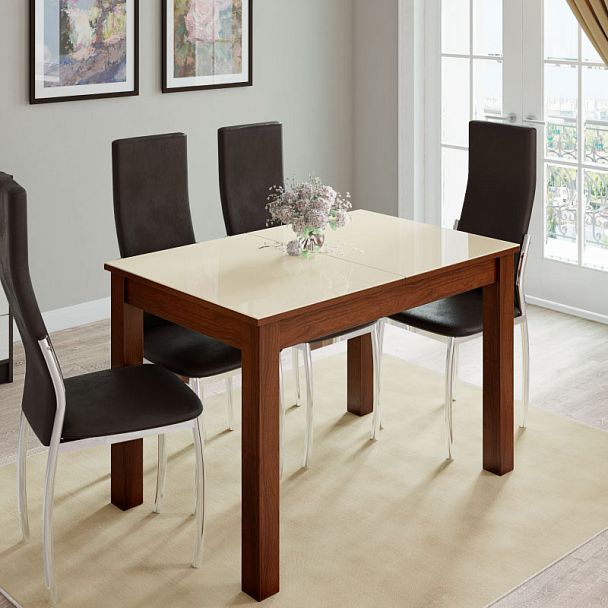 Стол обеденный раскладной «Бруно» (1100х700) орех шоколадный/лакобель ваниль - Вид 2