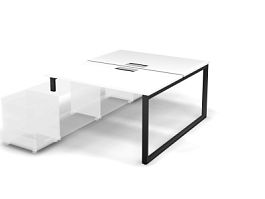 MATRIX 121В301-O Стол прямой, опора на тумбу, пров. Merida (O-опоры) 1380х1590х775 Белый/Темно-серый - Фото предпросмотра