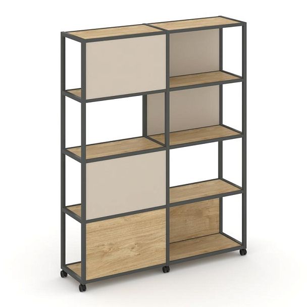 Shelf Mobile Стеллаж 5 уровней 2 секции VR.LT-STK-515.08 Тиквуд Светлый/Металл Антрацит/W-04 1570*400*2000 - Вид 1