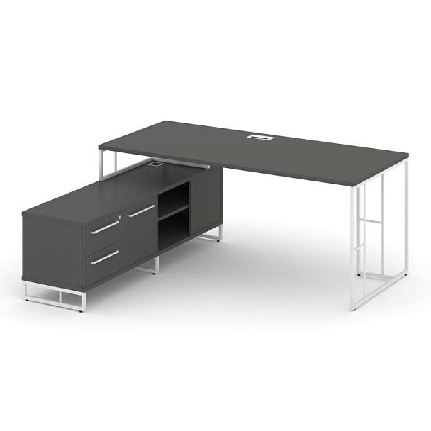 Rift Direct Стол руководителя на опорной тумбой RF.SRT-25 (L) Антрацит/Металл Белый 1780*1600*750 - Вид 1