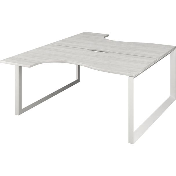 Бенч эргономичный на 2 рабочих места на металлокаркасе НТМП.О.Б2-060 Сосна винтер/Белый 1600x2036x750 Аргентум-МП - Вид 1