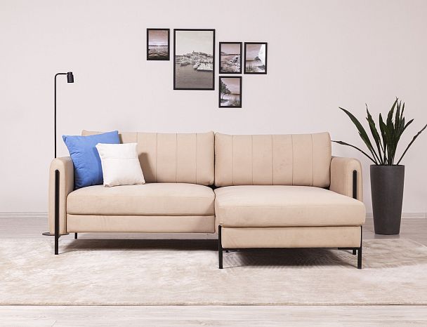 Barcelona диван-кровать с шезлонгом, велюр бежевый - Вид 5