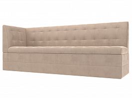 Кухонный диван Бриз с левым углом (полностью велюр бежевый) - Фото предпросмотра