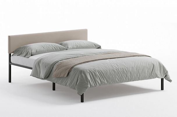 Кровать  металлическая Лофт КОМПАКТ с мягкой спинкой 1800*2000, цвет кровати черный, мягкая спинка светлая - Вид 1