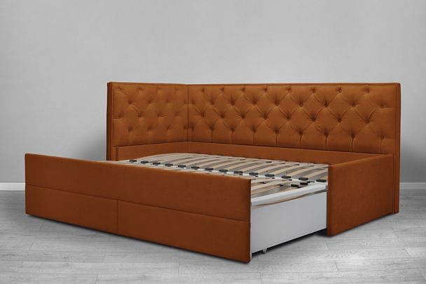Кровать «Порше», каретная стяжка с доп. спальным местом, оранжевая - Вид 4