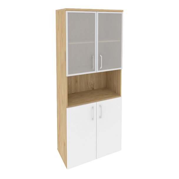 Onix Шкаф высокий широкий O.ST-1.4 R Тиквуд светлый/Белый бриллиант 800*420*1977 - Вид 1