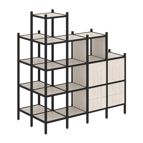 Loft Угловой внешний стеллаж наборный VR.L-58 Денвер светлый/Чёрный металл 862*1694*1869 - Вид 1