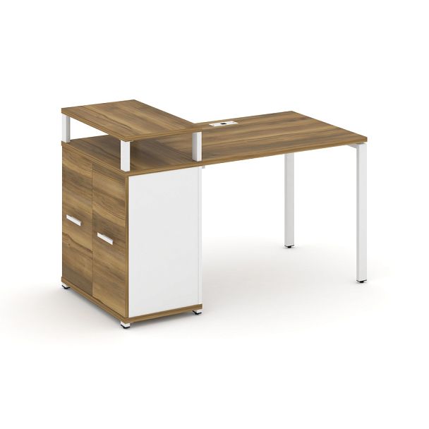Concept Стол рабочий с опорным распаш. шкафом с верх. горизонтом  CN.SP-221 W Сандал Янтарный/Белый Бриллиант/Металл Белый 1400*720*917 - Вид 1