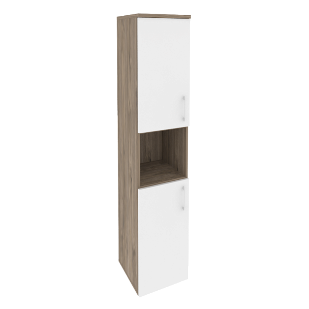 Onix Шкаф высокий узкий левый O.SU-1.5 (L) Тиквуд темный/Белый бриллиант 400*420*1977 - Вид 1