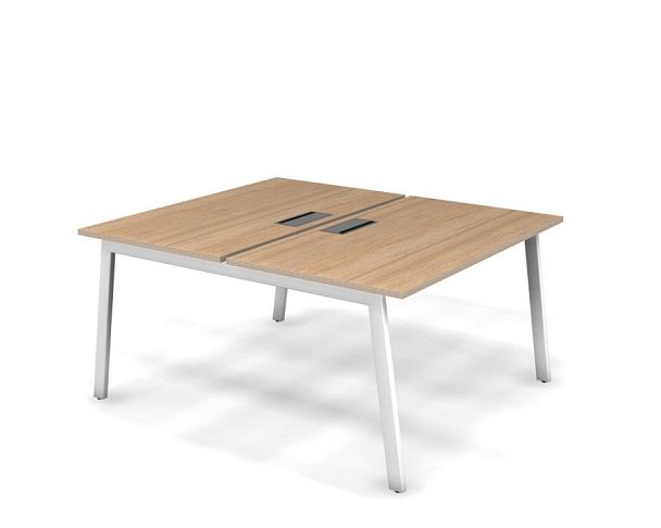 MATRIX 121S204-A Стол прямой двойной, пров-ик Merida (А-опоры) 1380х1590х775 Швейцарский вяз/Белый - Вид 1