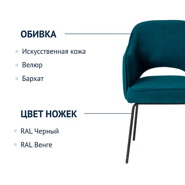 Стул Роза, велюр Omega 61, ножки паук RAL 9005 - Вид 7