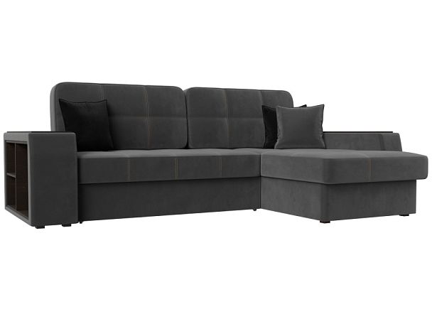 Угловой диван Брюссель правый (полностью велюр серый) - Вид 1