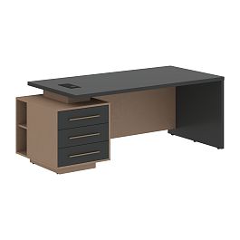 Стол руководителя с тумбой VCT 2090(L) Яшма черный/Бронза браш/Кобра 2000х900х750 VELION - Фото предпросмотра