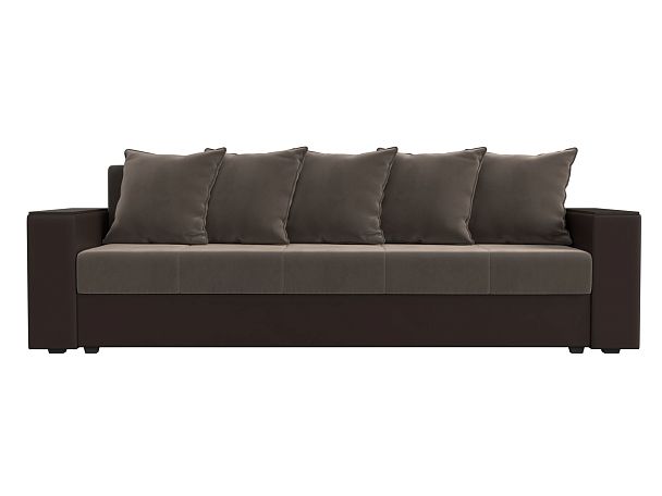 Диван прямой Дубай Лайт полки слева (основа велюр коричневый, компаньон экокожа коричневая) - Вид 2