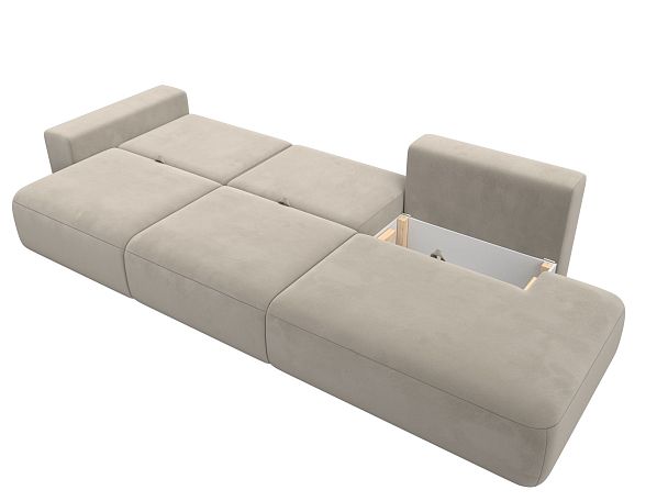 Диван прямой Лига-036 Модерн Лонг подлокотник слева Микровельвет бежевый - Вид 9