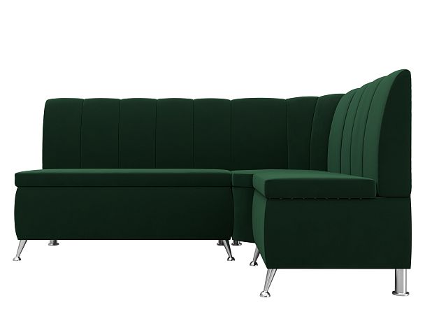 Кухонный угловой диван Кантри правый (полностью велюр зеленый) - Вид 2