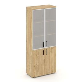 Стайл Проджект Шкаф высокий широкий SN.STS.E-103 Тиквуд Светлый/Сатин/Черный Ручки 796*400*1982 - Фото предпросмотра