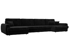 Диван П-образный Лига-057 НПБ Лонг Велюр черный - Фото предпросмотра