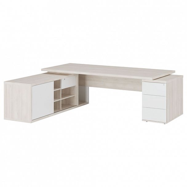 Стол рабочий на креденции и тумбе  левый Zion 222x208x74 светлый дуб - Вид 1