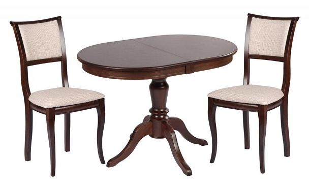 Обеденная группа стол Анфея 110(150)х75х76 Темный орех и 2 стула Камир Темный орех/Кремовая рогожка - Вид 1