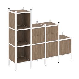 Loft Прямой стеллаж наборный VR.L-17 Дуб аризона/Белый металл 1278*446*1458 - Фото предпросмотра