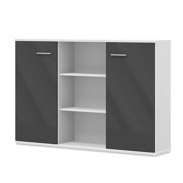 Шкаф низкий "Офисные шкафы для документов"  ПК-МИН-Ш123Х177/Н/35-В1-985 вольфрам серый+белый - Вид 1