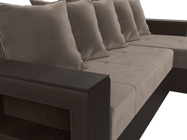 Диван угловой Дубай Лайт угол правый (основа велюр коричневый, компаньон экокожа коричневая) - Вид 4