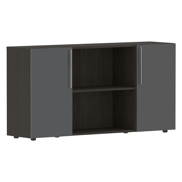 Шкаф с двумя дверями и открытой полкой СП-064-25-22 Серый глянец/Дуб Мореный 1600х450х800 KANON - Вид 1