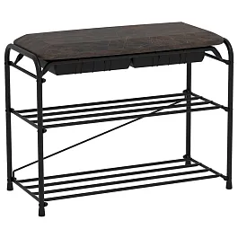 Банкетка для обуви "Альфа-23СЯ", 650х300х480 мм, 2 полки, ящик, металл/кожзам, черный/коричневый, ПДОА23СЯ Ч - Фото предпросмотра