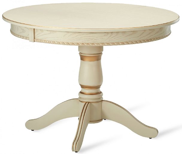 Стол деревянный раздвижной Вэлт D100(140)х100х76 Слоновая кость с золотой патиной - Вид 4