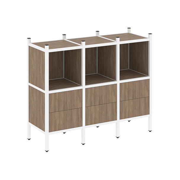 Loft Прямой стеллаж наборный VR.L-07 Дуб аризона/Белый металл 1278*446*1047 - Вид 1