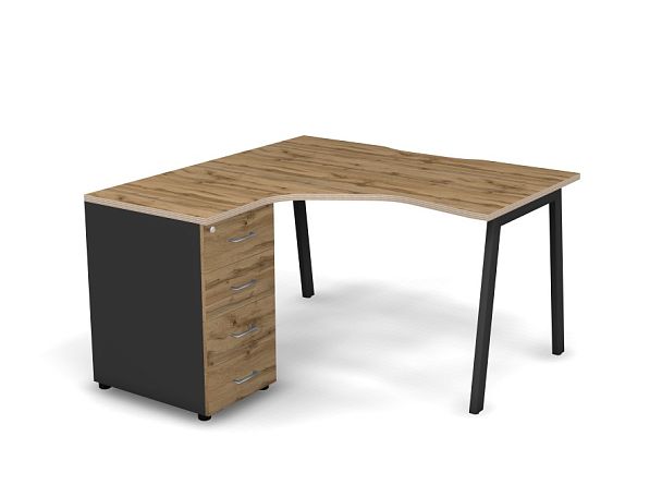 MATRIX 121S130-A Стол эгоном. с тумбой L, пров. вырез. (А-опоры) 1380х1380х775 Дуб Крафт/Темно-серый - Вид 1