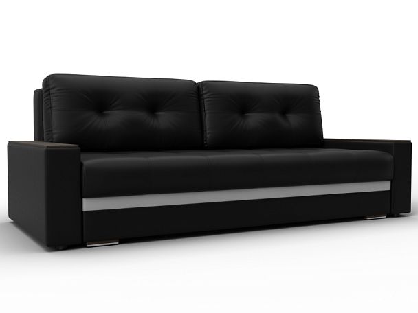 Диван прямой с декором Лига-096 НПБ Экокожа черный - Вид 1